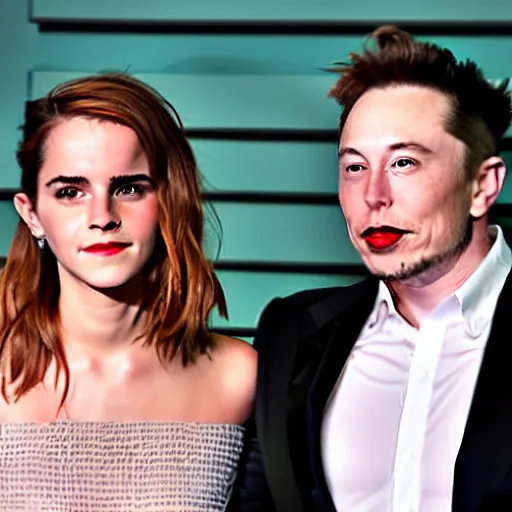 Prompt: emma watson and elon musk on a local newspaper