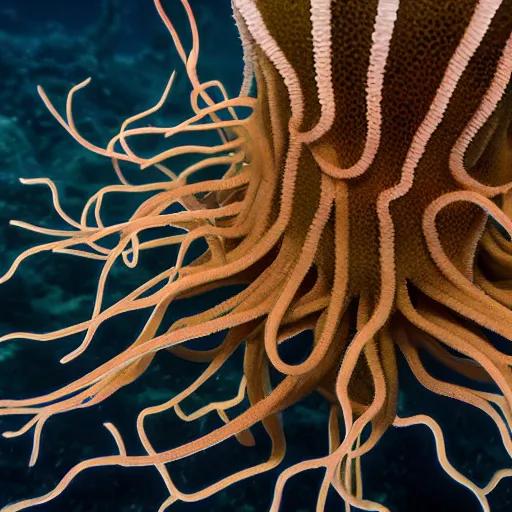 Image similar to hyper realistic photography of polyp medusae hybrid cinematic, symmetric detailed,
