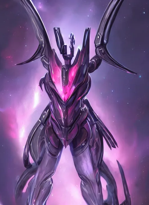 Image similar to cinematic body shot, cosmic beautiful stunning giant robot mecha hot female dragon goddess, sharp sleek cyborg dragon head, sharp metal ears, smooth purple eyes, smooth fuschia skin, smooth silver armor, nebula size, epic proportions, epic scale, macro furry, furry art, dragon art, goddess art, giantess art, warframe, warframe fanart, furaffinity, octane