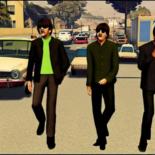 Image similar to The Beatles as a gang in GTA 5 4k