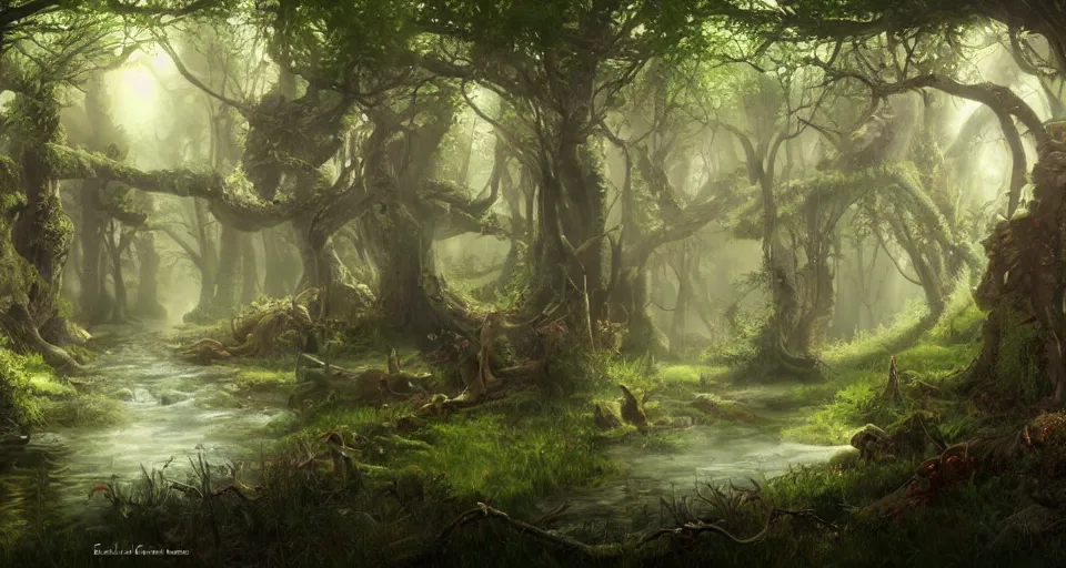 Image similar to Enchanted and magic forest, by CGSociety