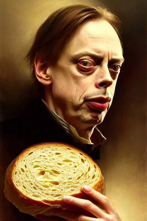 Image similar to beautiful portrait half steve buscemi trapped in an artisan loaf of sourdough bread, art by anders zorn, wonderful masterpiece by greg rutkowski, beautiful cinematic light, american romanticism thomas lawrence, greg rutkowski