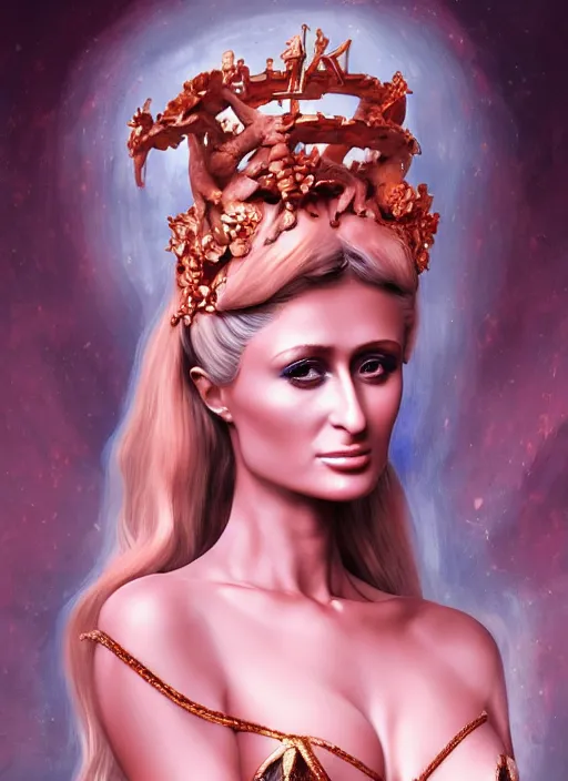 Prompt: paris hilton as a sculpture of persephone, goddess of the underworld, made by michelangelo, art station, concept art