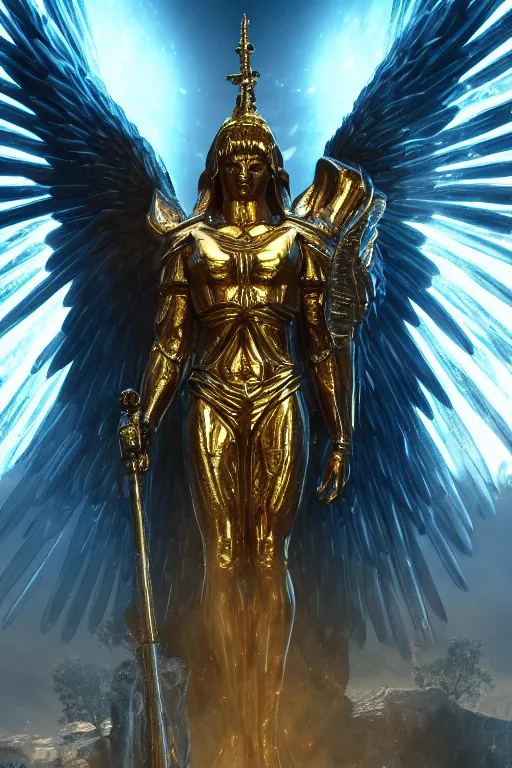 Image similar to archangel micheal by tsuyoshi nagano, illustration, cinematic lighting, hyperdetailed, 8 k, symmetrical, frostbite 3 engine, cryengine, dof, trending on artstation, digital art, crepuscular ray