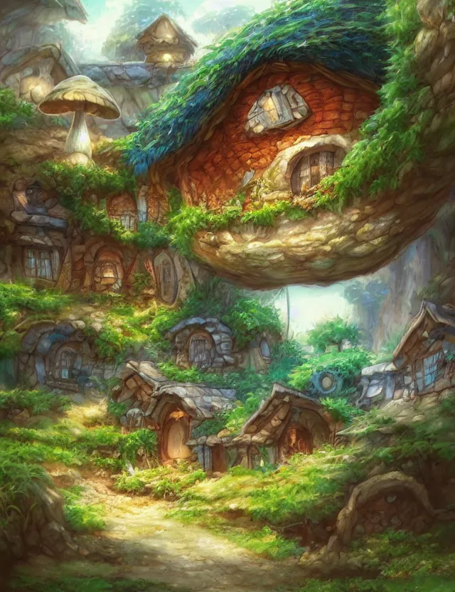 Image similar to anime scenery of a mushroom house, trending artwork, painted in anime painter studio, by anato finstark, tony sart, marc simonetti and an anime artist, collaboration