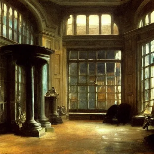 Prompt: futuristic interior painted by john constable