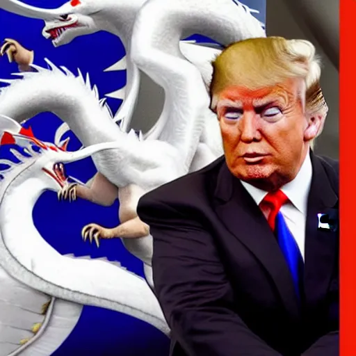 Image similar to Donald Trump Summons the Blue Eyes White Dragon in attack move