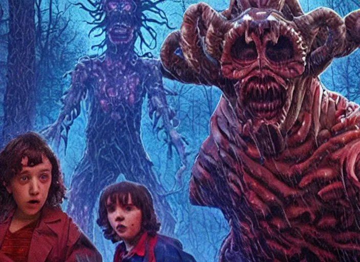 Image similar to film still of the demogorgon as eleven in the new stranger things movie, 4 k, highly detailed face, detailed eyes