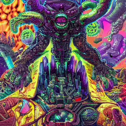 Image similar to hyper-maximalist overdetailed comic monster by beastwreckstuff and jimbo phillips. Cosmic horror infused retrofuturist style. Hyperdetailed high resolution Render by binx.ly in discodiffusion. Dreamlike polished render by machine.delusions. Sharp focus.