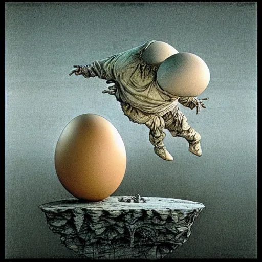 Prompt: humpty dumpty in form of egg, detailed pattern, front view by by luis royo and wayne barlowe, beksinski