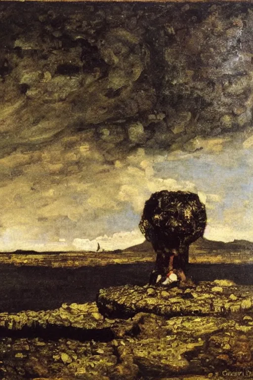 Image similar to the last day of the earth is an oil on canvas painting by gustave courbet, made in 1 8 5 4