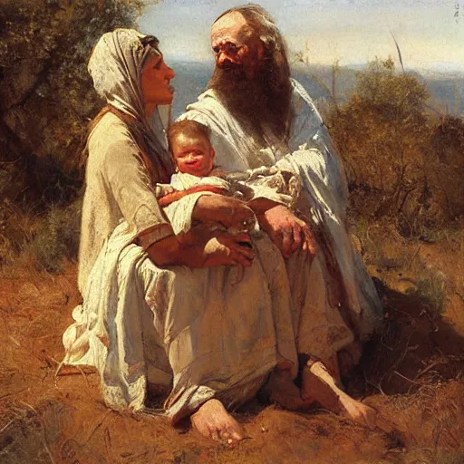 Prompt: Richard Schmid and Jeremy Lipking portrait painting classic Abraham and Isaac from the Bible