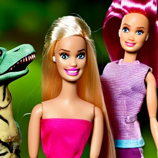 Image similar to barbie eating dinosaurs