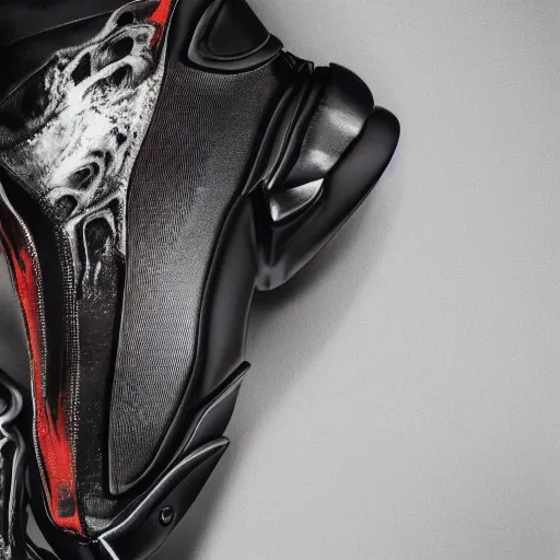 Prompt: subject photo photo of futuristic balenciaga and vetements sneakers by and giger and cronenberg, ultra rendered extreme realism and detail, 8 k, pbr, surreal, colorful, direct lighting,