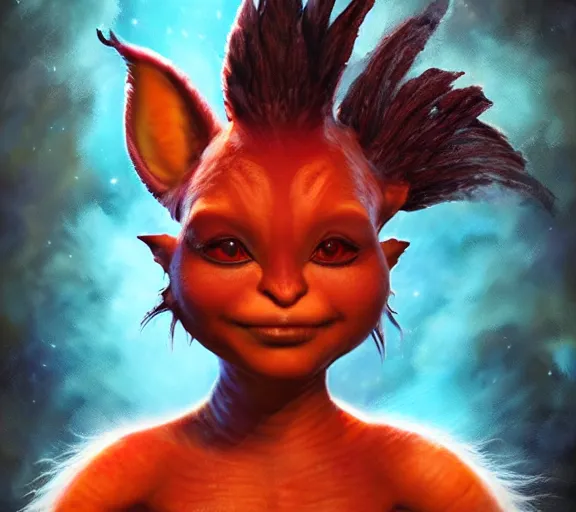Prompt: an epic fantasy comic book style portrait painting of an extremely cute and adorable very beautiful volcanopunk magma firedrake cat halfling na'vi from avatar, by mark ryden and pixar and hayao miyazaki, unreal 5, daz, hyperrealistic, octane render, cosplay, rpg portrait, dynamic lighting, intricate detail, summer vibrancy, cinematic