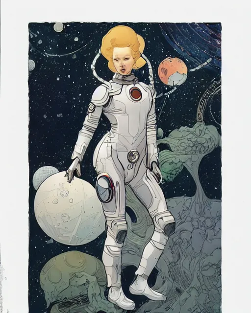 Image similar to a beautiful woman in a future space suit artwork by james jean, Phil noto and rebecca guay