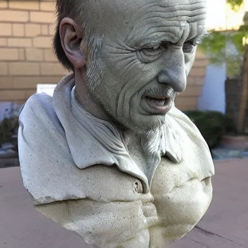 Image similar to “ Vince Gillian, better call Saul, highly detailed, realistic, marble bust, Michelangelo sculpture, very old, very dusty”