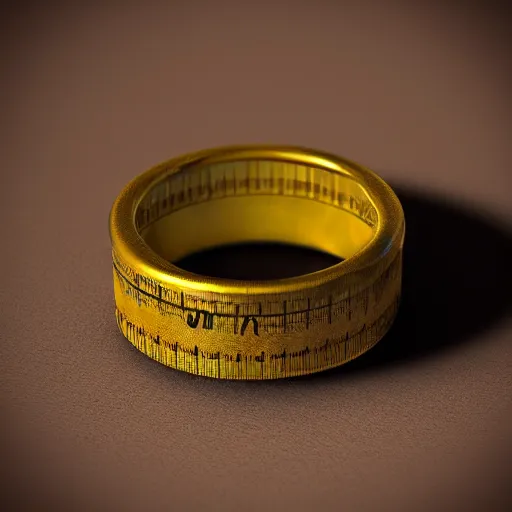 Image similar to the ring from lord if the rings with an imprinted ruler, cm scale imprinted on the inside of the ring, highly detailed, 8 k, trending on artstation, mystic, rpg artwork