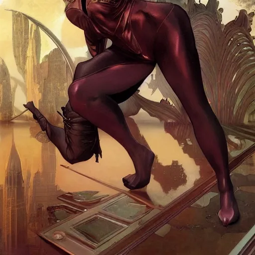 Image similar to Cat Woman, highly detailed, digital painting, artstation, concept art, smooth, sharp focus, illustration, ArtStation, art by artgerm and greg rutkowski and alphonse mucha and J. C. Leyendecker and Edmund Blair Leighton and Katsuhiro Otomo and Geof Darrow and Phil hale and Ashley wood and Ilya repin and Charlie Bowater