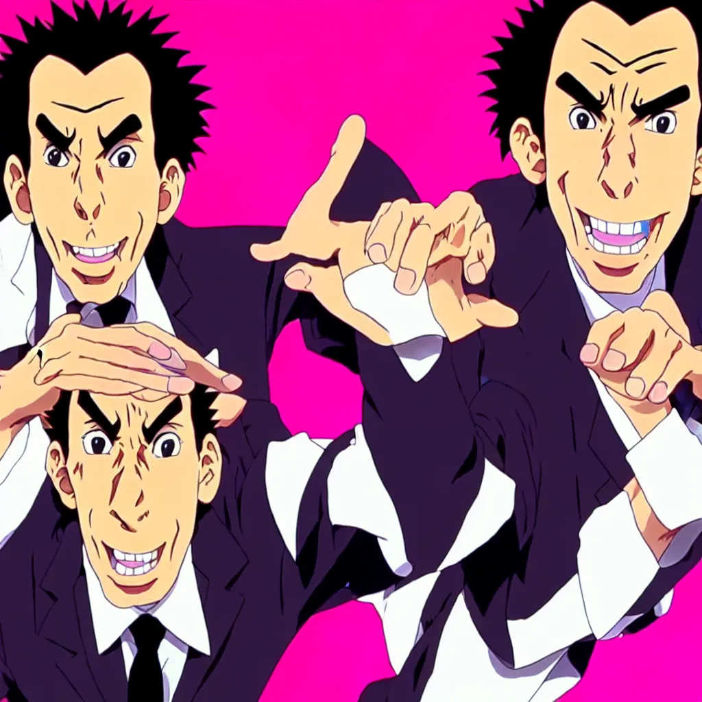 Prompt: michael richards stand up in the style on anime