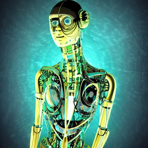 Prompt: a futurist techno - spirit cybernetic mummy, future perfect, award winning digital art