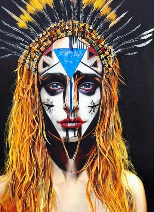 Image similar to tripping cult magic psychic woman, subjective consciousness psychedelic, epic occult ritual symbolism story iconic, dark witch headdress, oil painting, robe, symmetrical face, greek dark myth, by Sandra Chevrier, masterpiece