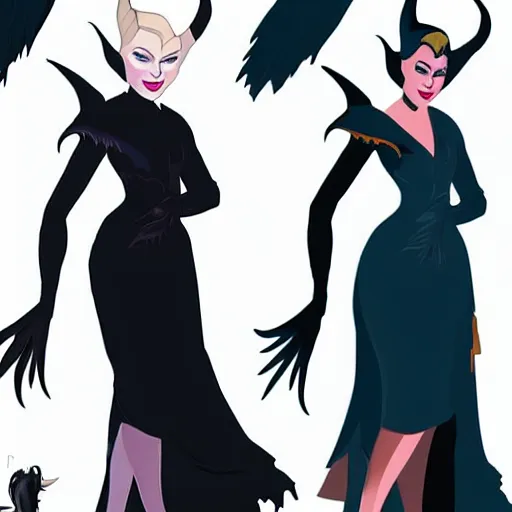 Prompt: Margot Robbie is maleficent from sleeping beauty, full body, illustration, digital art, well detailed