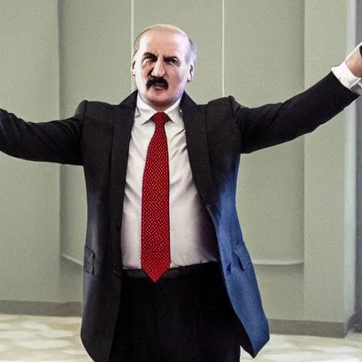 Image similar to Alexander Lukashenko as the American Psycho, staring psychopathically, sweating hard