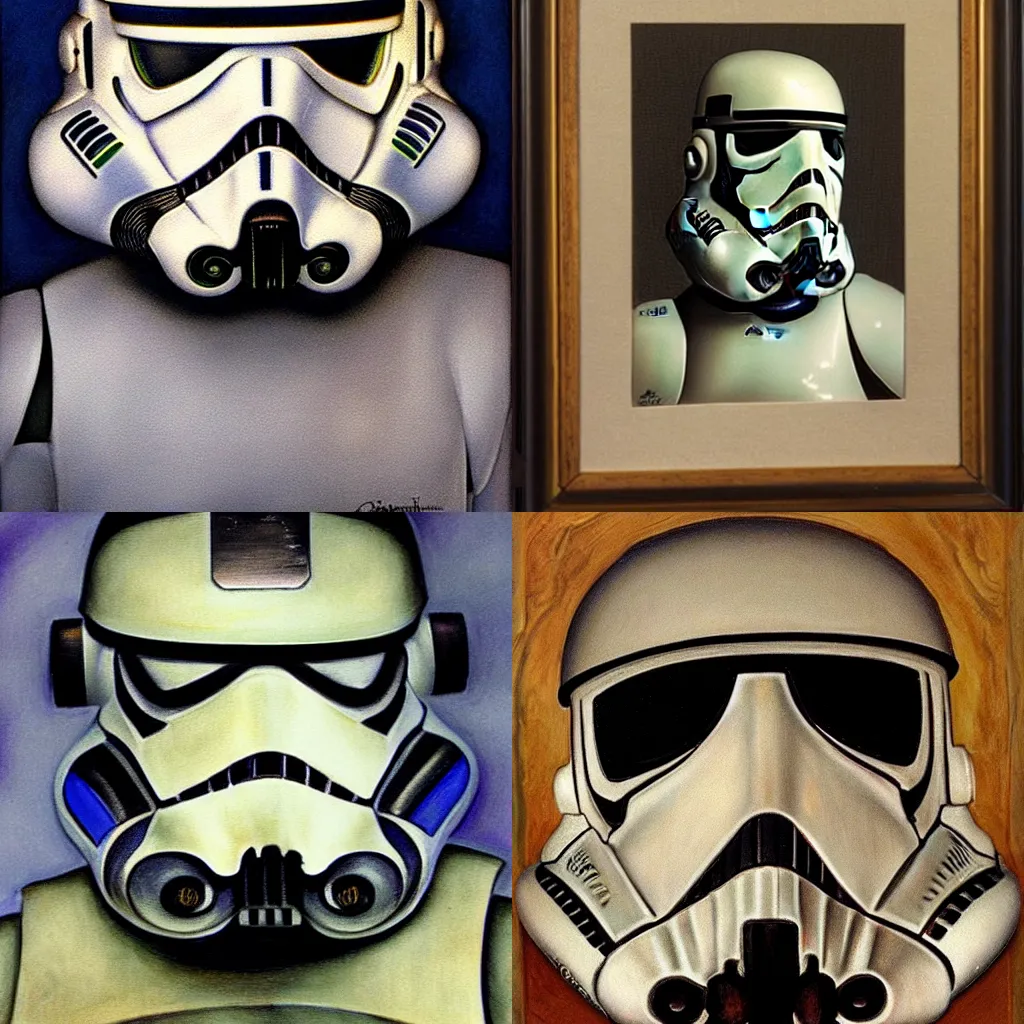 Prompt: portrait of a stormtrooper, art by Carlos Shwabe, high detail, award winning