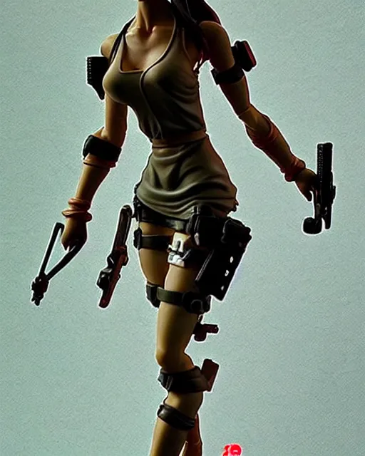 Image similar to james jean isolated vinyl figure pretty lara croft character design, figure photography, dynamic pose, holographic undertones, glitter accents on figure, anime stylized, sharp focus, accurate fictional proportions, high delicate defined details, ethereal lighting