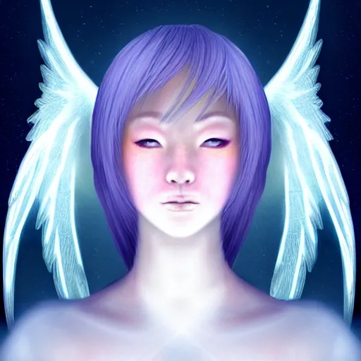 Image similar to portrait shoulder level close up image of a seraphim angel human soul light visualized as human form inspired by yuka morii and aaron blaise