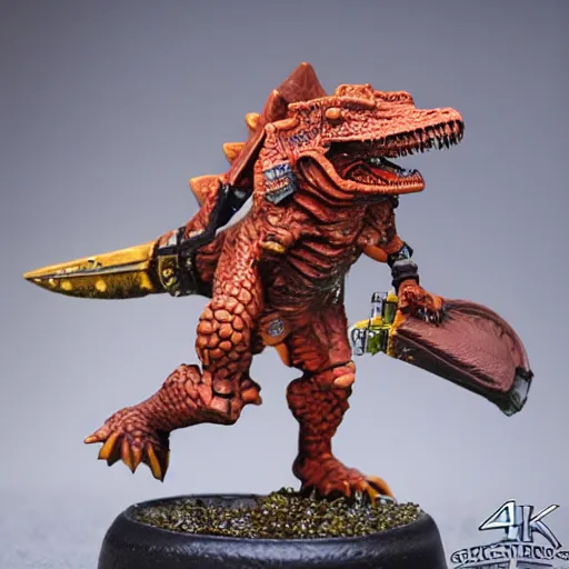 Prompt: 8 0 mm resin detailed miniature of a warhammer 4 0 k dinosaur warrior, product introduction photos, 4 k, full body, hyper detailed,