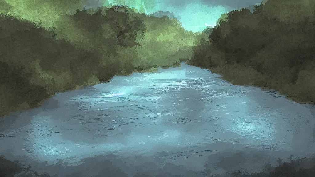 Image similar to digital painting of a river with ( ( books ) ) inside of it,