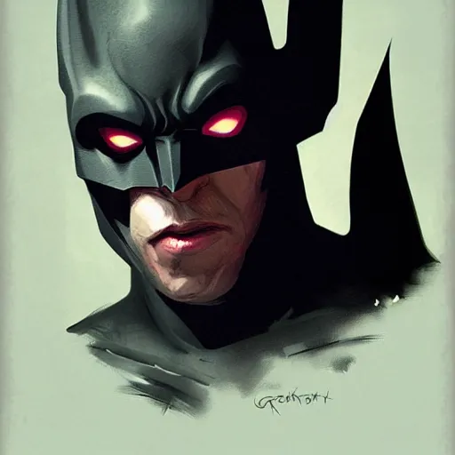 Image similar to a portrait of a half bat half man, dark knight, back lighting, horror, digital art, in the style of greg rutkowski,