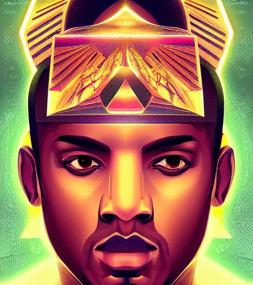 Image similar to symmetry!! egyptian prince of technology, solid cube of light, hard edges, product render retro - futuristic poster scifi, lasers and neon circuits, brown skin man egyptian prince, intricate, elegant, highly detailed, digital painting, artstation, concept art, smooth, sharp focus, illustration, dreamlike, art by artgerm