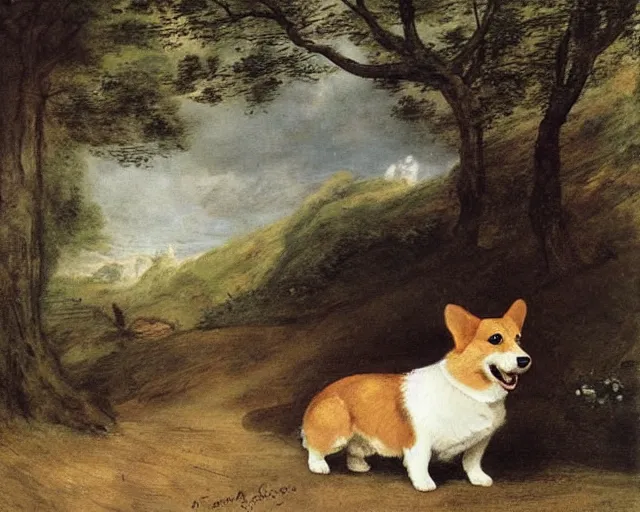 Prompt: A happy Corgi in nature, by Jean-Baptiste Oudry, by Beatrix Potter, by frank weston benson