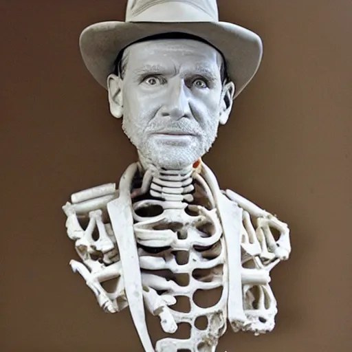 Image similar to sculpture of indiana jones made of bones