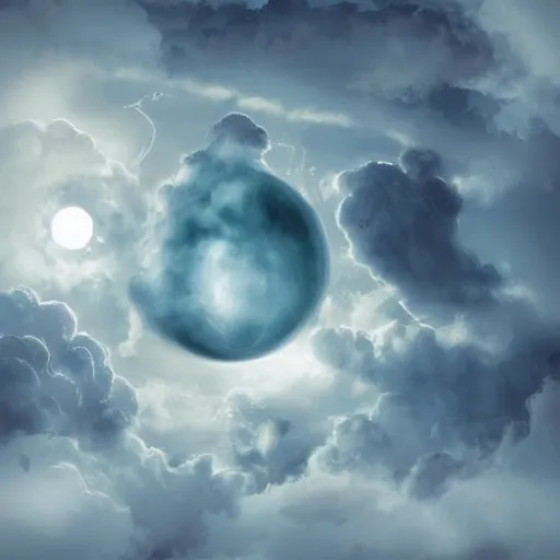 Prompt: atomic nucleus surrounded by clouds, dreamy lighting, digital art, art station