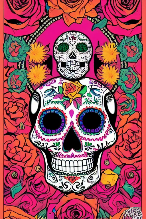 Image similar to illustration of a sugar skull day of the dead girl, art by tristan eaton stanley
