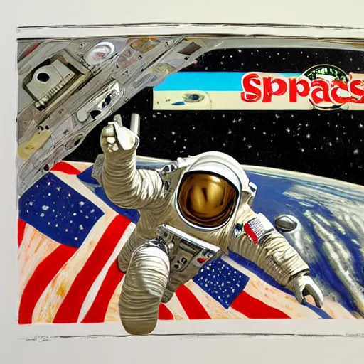 Image similar to American Breakfast in space drawn by Alan Bean