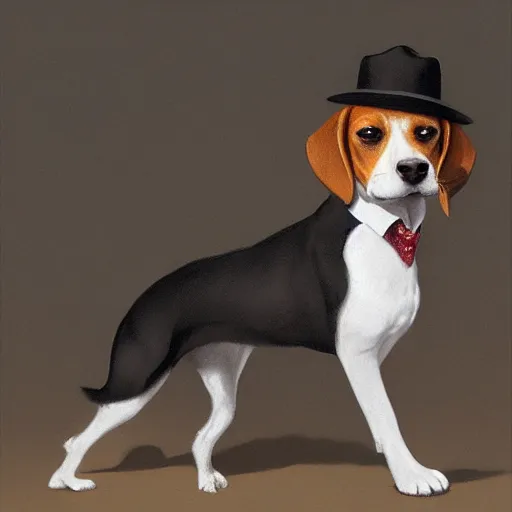 Image similar to a beagle wearing a business suit and fedora, greg rutkowski