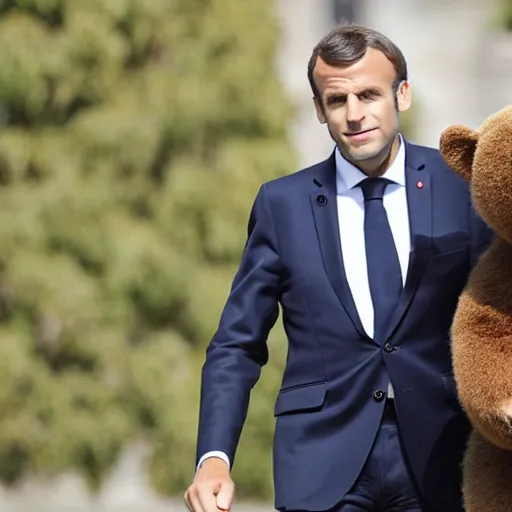 Image similar to emmanuel macron on a bear