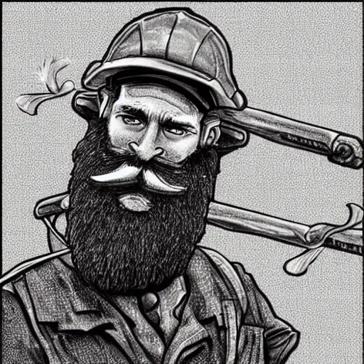 Image similar to Retro coal miner with a long beard coal mining for Bitcoin coins with a pickaxe. Extremely detailed. Award winning digital art. Intense.