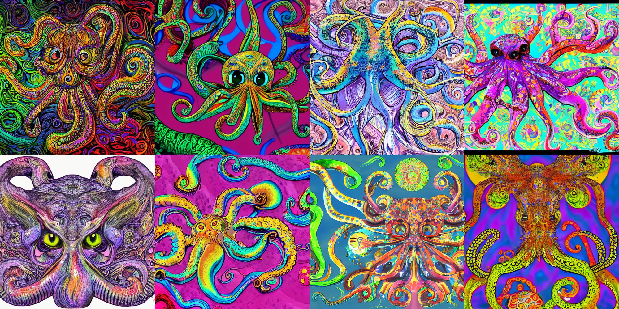 Image similar to psychedelic highly detailed octopus cat chimera, 4 k, octopus cat, digital painting, matte finish, kitten, fine detail