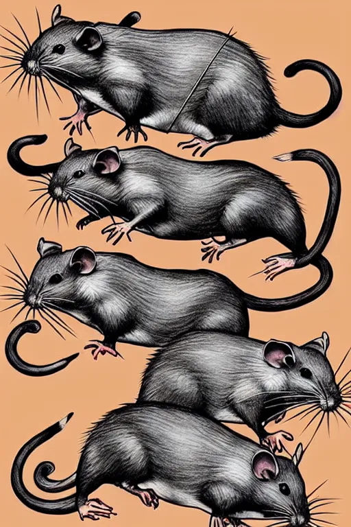 Rat king or mouse graphic wild animal hand drawn Vector Image