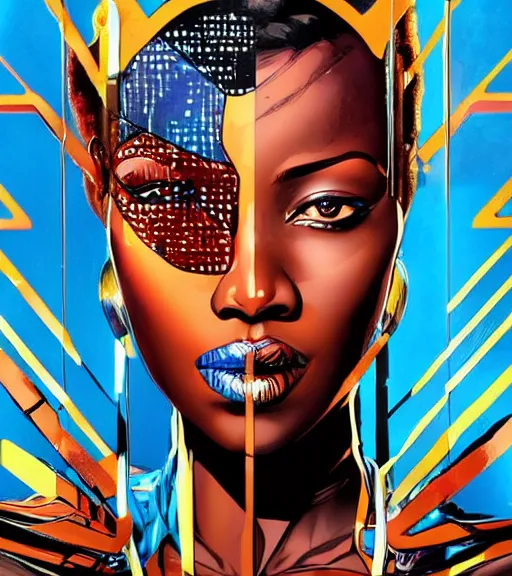 Image similar to african female android, by MARVEL comics and Sandra Chevrier, 4k