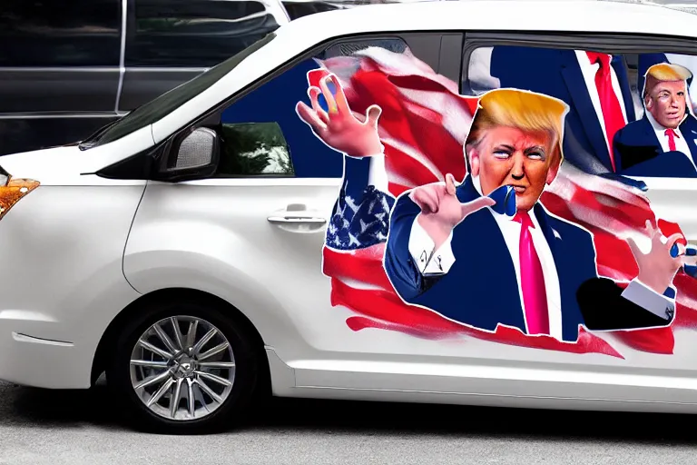 Prompt: trump-anime-car-wrap-from-the-side