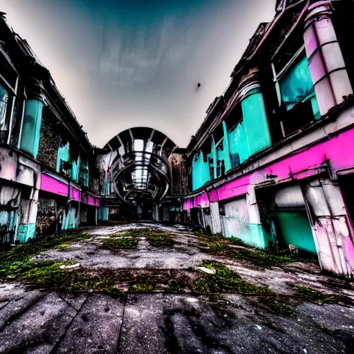 Image similar to urbex urban exploration, synthwave