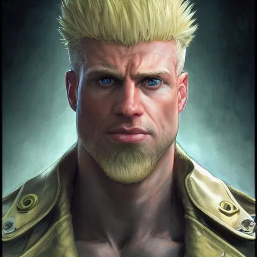 Image similar to kyle gas as guile from street fighter, ultra realistic, concept art, intricate details, eerie, highly detailed, photorealistic, octane render, 8 k, unreal engine. art by artgerm and greg rutkowski and magali villeneuve and alphonse mucha