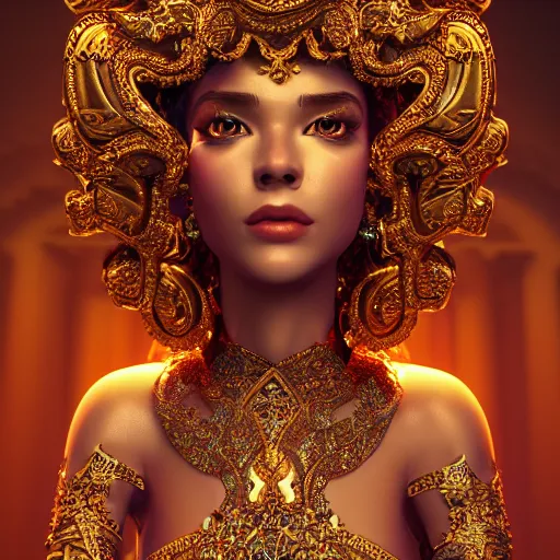 Image similar to portrait of wonderful princess, glowing, ornate and intricate, jaw dropping, dynamic lighting, intricate and detailed, 4 k octane render